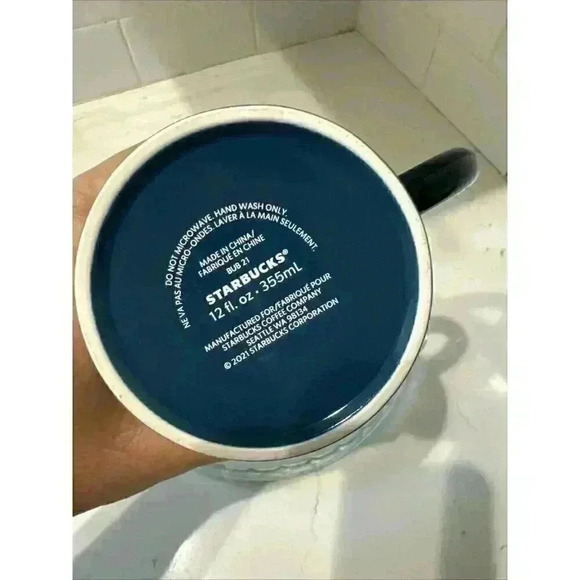 Starbucks Royal Blue Floral 2021 Coffee Mug Cup 12 Oz Ceramic Collectible - Picture 13 of 13